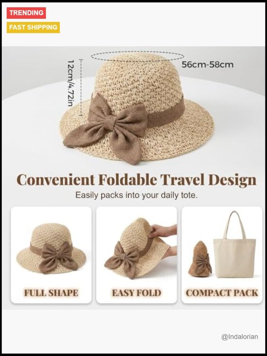 Woven Straw Sun Hat with Bow, Wide Brim Foldable Crochet Beach Hat, Breathable main image 6
